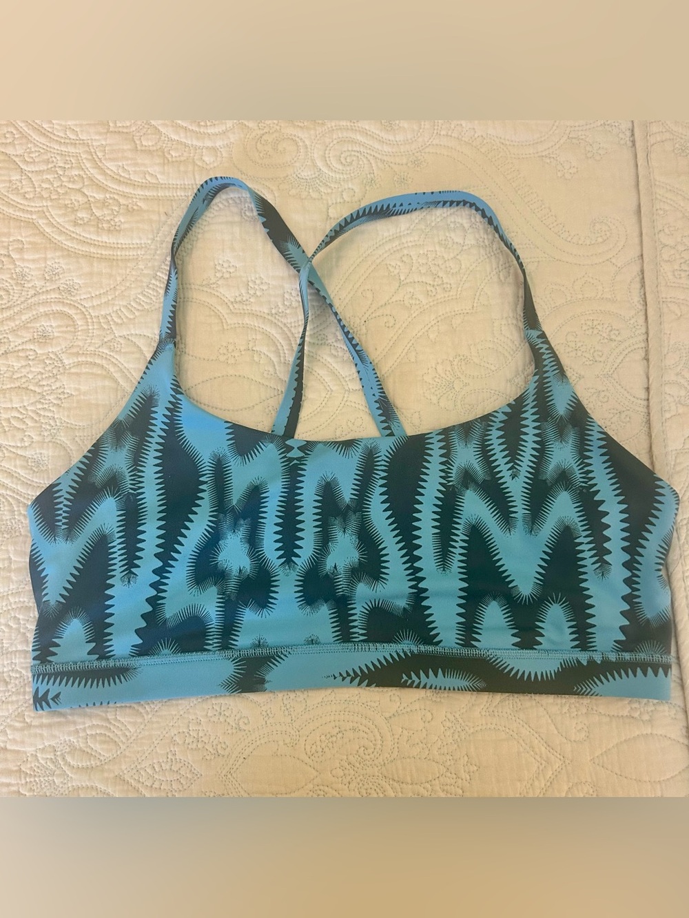 Aeroready Teal and Dark Blue Patterned Strappy Sports Bra - XL